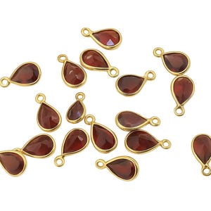 Garnet Teardrop Vermeil Pendants: Sterling Silver Gold Plated Charms, 7x10mm (Pack of 6)