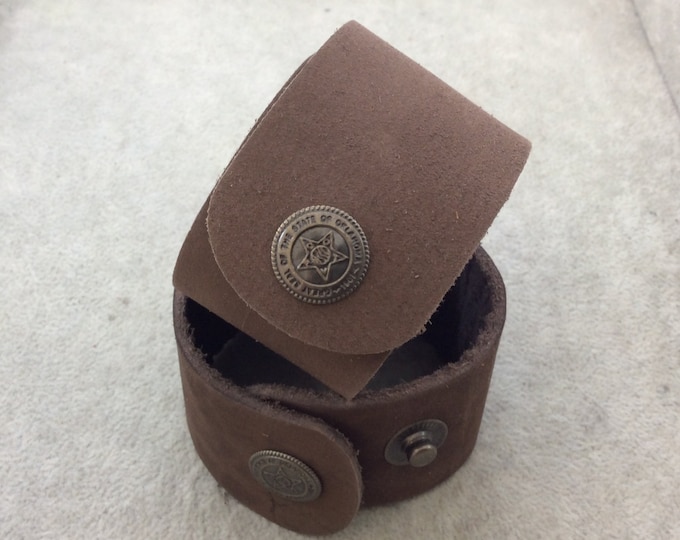 1.5" Wide Chocolate Brown Genuine Leather Blank Cuff Bracelet with Oxidized Brass Snap Clasp - Measuring 38mm Wide x 222mm Long, Approx.