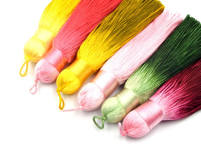 Ombre Tassels | 3 Inch Wrap Cap Tassel Silk Threaded Tassel | Tassel Pendants | Red, Pink, Green, Yellow Tassels