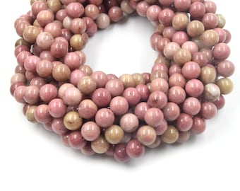 Rhodonite Beads | Smooth Pink Round Natural Gemstone Beads - 4mm 6mm 8mm 10mm 12mm