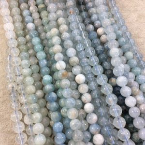 Light Blue Aquamarine Beads: 6-7mm Glossy Round Gemstone Strand