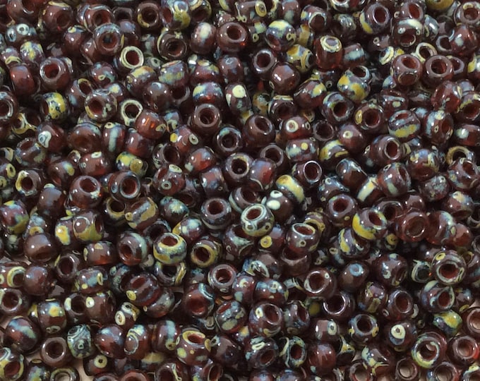 Size 8/0 Trans. Matte Picasso Red/Brown Genuine Miyuki Glass Seed Beads - Sold by 22 Gram Tubes (Approx. 900 Beads per Tube) - (8-94503)