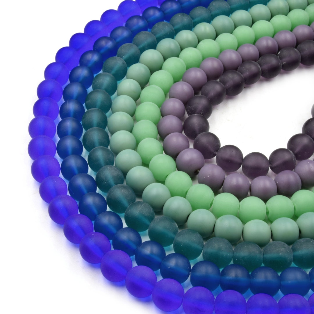 Indian Glass Beads 10mm Matte Round Shaped Indian Beach Glass Beads