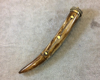 Ox Bone Tusk Focal Pendant for Jewelry Making - 4.5 inch