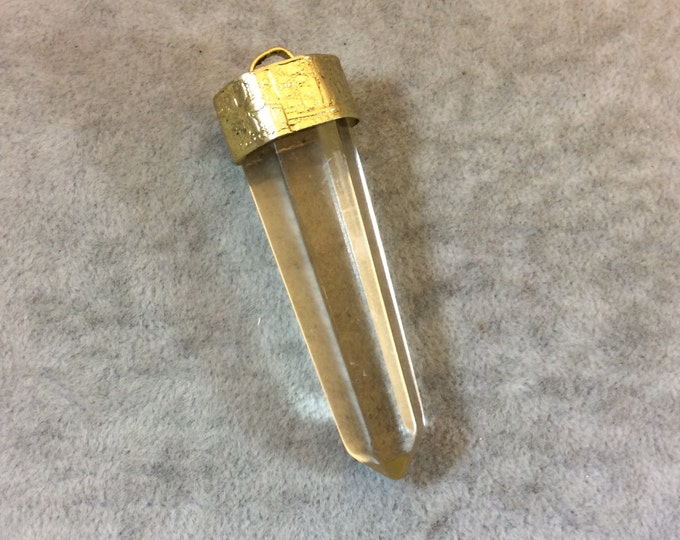 SALE - 2.5" Long Faux Crystal Point Shaped Clear Acrylic Pendant with Gold Floral Cap - Measuring 20mm x 63mm, Approximately