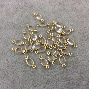 BULK LOT - Pack of Six (6) Gold Vermeil Pointed/Cut Stone Faceted Oval Shaped Clear Natural Quartz Bezel Connectors  Measuring 4mm x 6mm