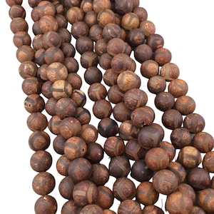 10mm Natural Matte Brown Honeycomb Tibetan Agate Beads