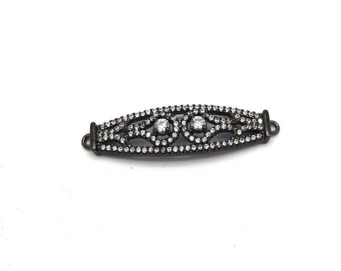 35mm x 10mm Gunmetal Plated CZ Cubic Zirconia Curved Ornate Band Shaped Connector