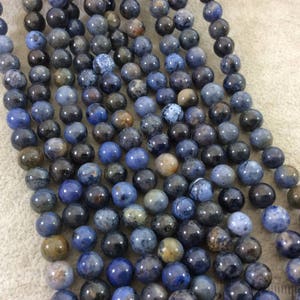 Dumortierite Beads | 8mm Glossy Finish Natural Mixed Blue Dumortierite Round Beads with 1mm Holes - Loose Gemstone Beads