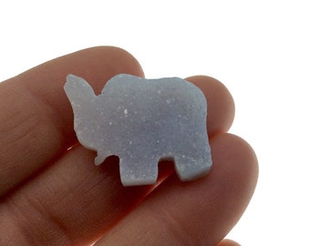 Elefant Anhänger Druzy (halb gebohrt) | Natürlicher weiß / grauer Stein