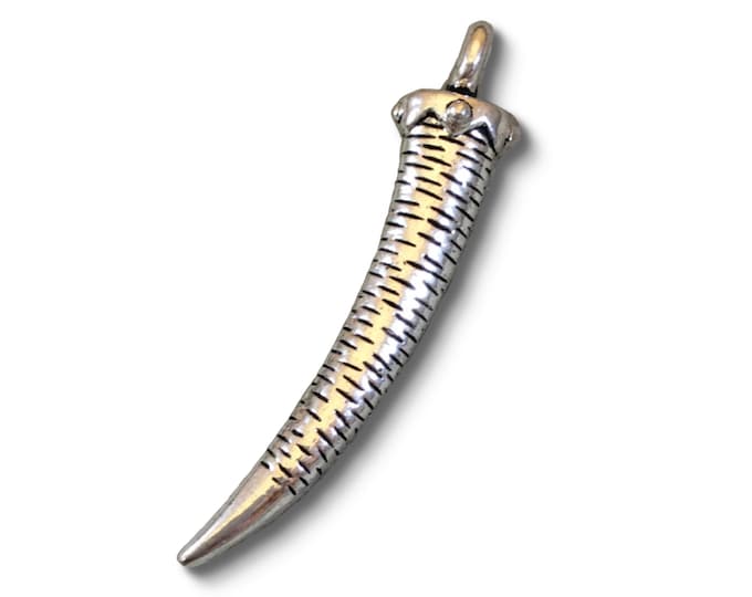 2.5" Tibetan Silver-Plated Copper Tusk/Horn Shaped Pendant - Measuring 10mm x 60mm with Attached Bail - Sold Individually