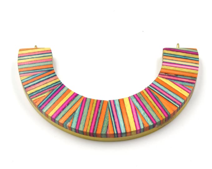 Rainbow Crescent Pendant - Wooden Rainbow Focal Pendant for Jewelry Making