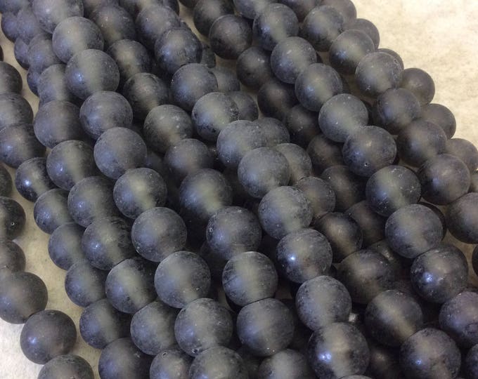 8mm Matte Transparent Black Irregular Rondelle Shaped Indian Beach/Sea Glass Beads - Sold by 16" Strands - Approx. 50 Beads per Strand