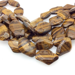 Faceted Rustic Golden Brown Tiger Eye Freeform Shaped Beads ~23mm x 34mm - 15.75&quot; Strand (~12Beads) - Natural Gemstone Bead Strand