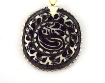 Hand Carved Ox Bone Pendant: Round Serpent Design (38mm)