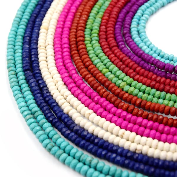 Dyed Howlite Beads | Faceted Rondelle Shaped Beads