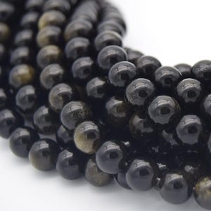 Golden Obsidian Bead | Gold Sheen Black Round Smooth Finish Gemstone Beads | 4mm 6mm 8mm 10mm 12mm Available image 2
