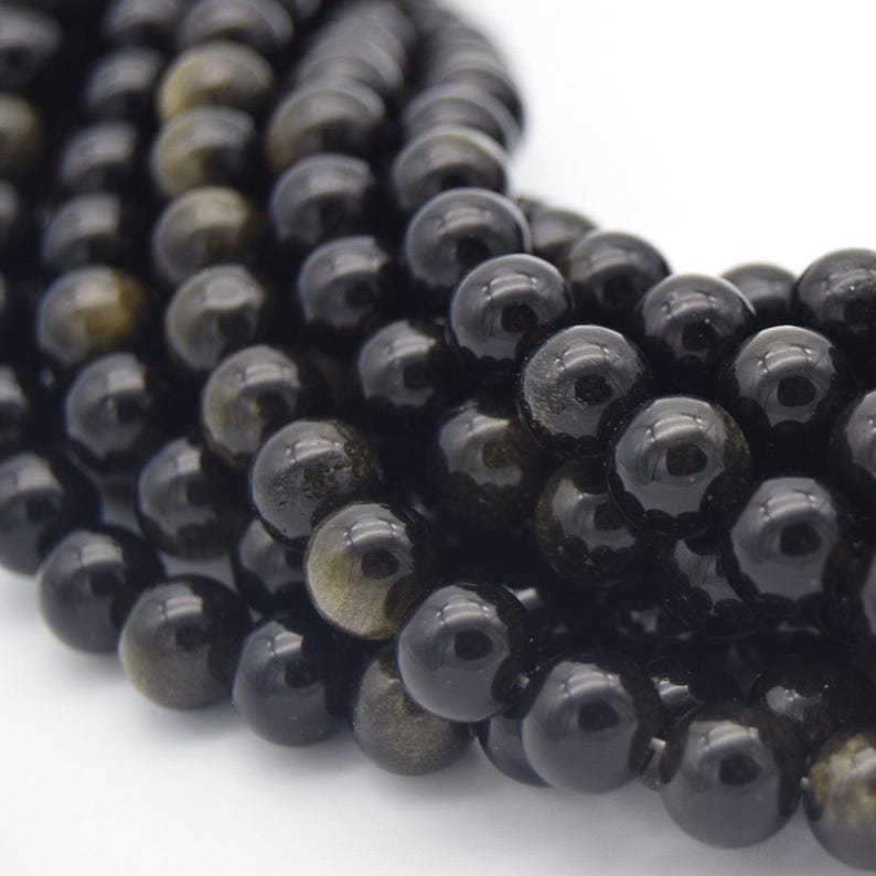 Golden Obsidian Bead | Gold Sheen Black Round Smooth Finish Gemstone Beads | 4mm 6mm 8mm 10mm 12mm Available image 2