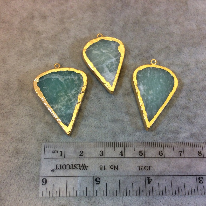 Randomly Selected Measuring 25mm x 35mm Gold Plated Electroformed Natural Amazonite Inverted Teardrop Shaped Pendant Sold Individually