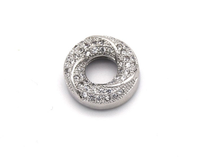 13mm x 13mm Silver Plated Cubic Zirconia Encrusted/Inlaid Swirled Donut/Ring Shaped Bead