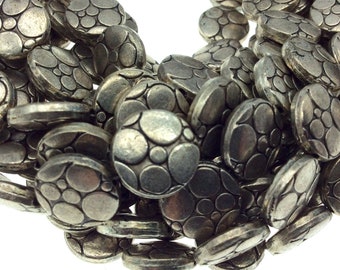 Silver Finish Circle Printed Coin Shaped Pewter Beads - 8" Strand (Approx. 16 Beads) - Measuring 12mm x 12mm, Approx. - 1mm Hole Size