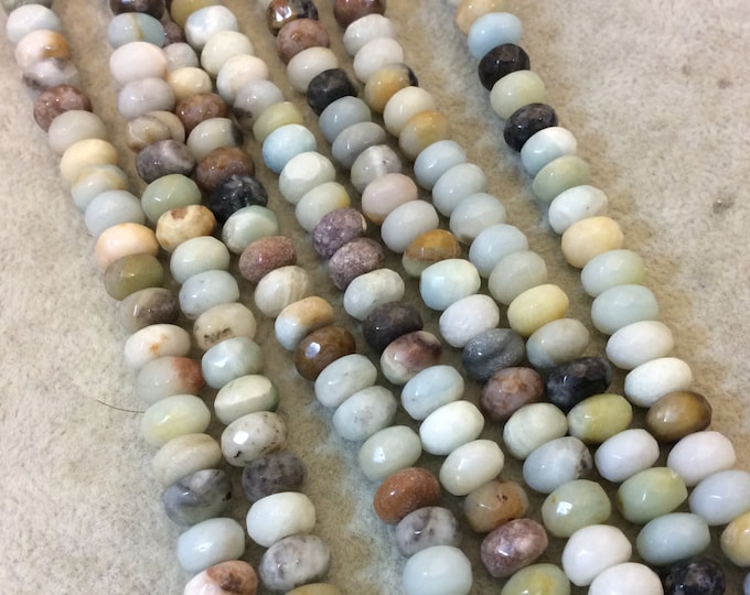 5mm x 8mm Faceted Mixed Amazonite Rondelle Shaped Beads with 1mm Holes - 16" Strand (Approx. 79 Beads) - Natural Semi-Precious Gemstone