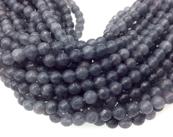 6mm Faceted Assorted Dark Gray Natural Jade Round/Ball Shaped Beads with 1mm Beading Holes - Sold by 15.5" Strands (Approximately 61 Beads)