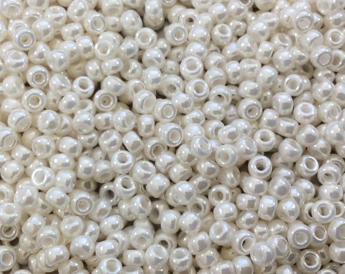 Size 8/0 Glossy Finish Ceylon Off White Genuine Miyuki Glass Seed Beads - Sold by 22 Gram Tubes (Approx. 900 Beads per Tube) - (8-9592)