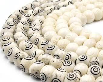 Carved Ox Bone Rondelle Beads: Bullseye Design, 10-14mm