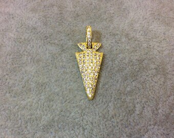 Gold Plated CZ Cubic Zirconia Inlaid Arrowhead Shaped Copper Pendant - Measuring 12mm x 27mm  - Available in Five Colors, See Related!