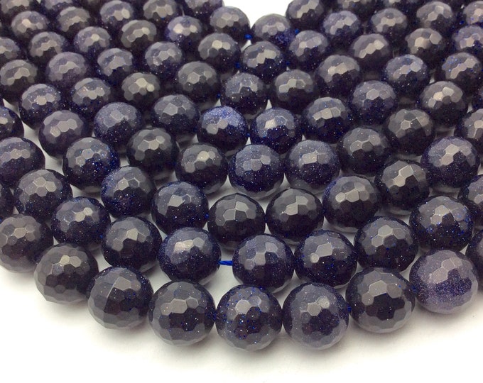12mm Faceted Manmade Blue Goldstone (Glass) Round/Ball Shaped Beads - Sold by 14.5" Strands (Approximately 32  Beads) - Synthetic Gemstone
