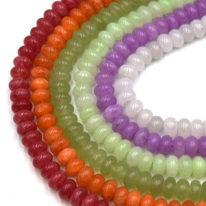 Jade Rondelle Beads, 8mm – Premium Quality, Vibrantly Dyed in Red, Orange, Green & White for DIY Candy Necklaces