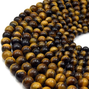 Large Hole Tiger Eye Beads | Smooth Round Gemstone Strand (7.5")