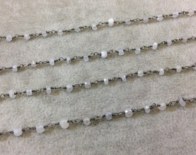 Gray Moonstone Rosary Chain with Gunmetal Wire - 4mm moonstone beads - sold by the foot