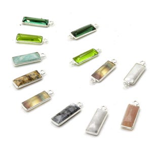 Sterling Silver Rectangle Bezel Pendant | Faceted Gemstone Connector Charm