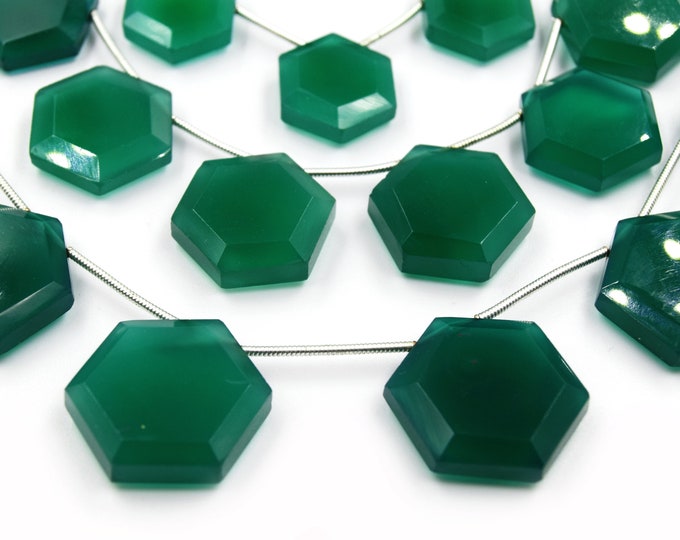 Green Onyx Beads | Hand Cut Indian Gemstone | Hexagon Shaped Beads | High Quality Green Onyx | Loose Gemstone Beads | Three Sizes Available