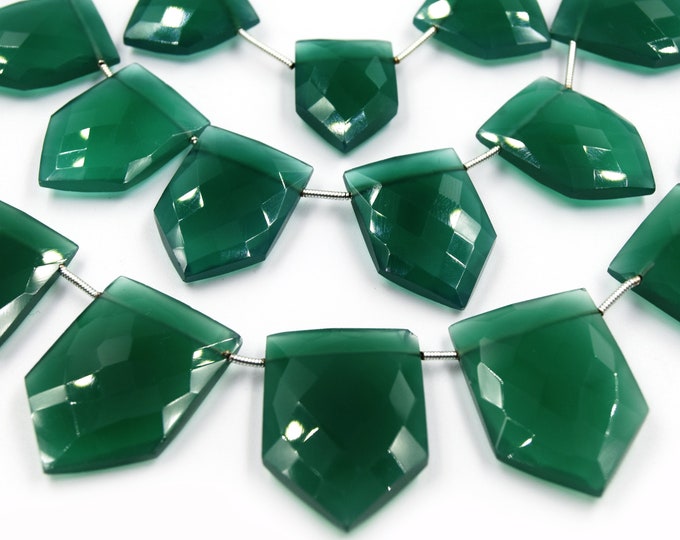 Green Onyx Beads | Hand Cut Indian Gemstone | Shield Shaped Beads | High Quality Green Onyx | Loose Gemstone Beads | Three Sizes Available