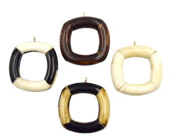 Ox Bone Focal Pendant | 2"  Natural Ox Bone Square Shaped Focal Pendant with Gold Bail | White, Brown, Light Brown Multiple Colors available