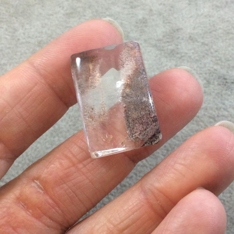Natural Lodolite Measuring 19mm x 26mm ScenicGarden Quartz 9mm Dome Quality Gemstone Cab Rectangle Shaped Reverse Domed Cabochon