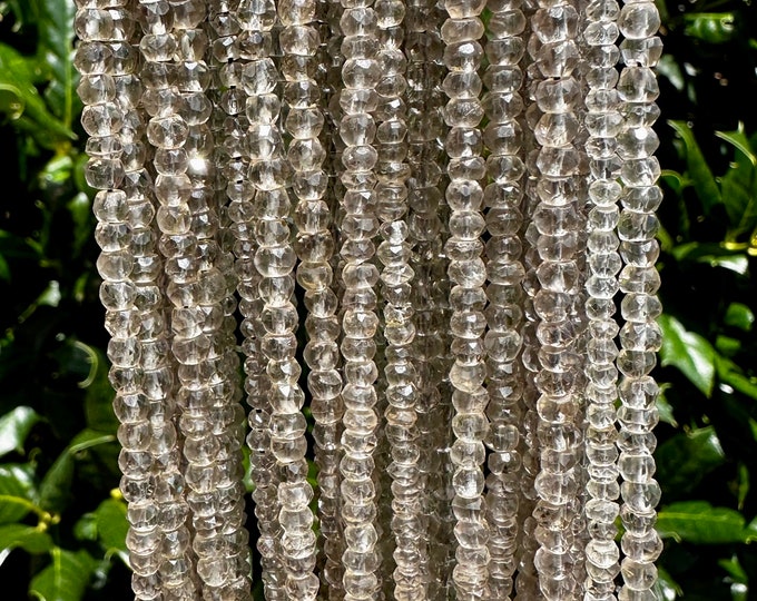 3mm Faceted Smokey Quartz Rondelle Beads - Semi Precious Indian Gemstone Beads