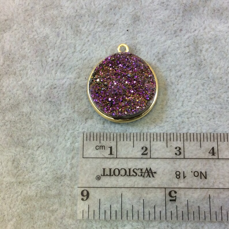 Druzy Agate Bezel Gold Finish Lavender Purple Coin Shaped Natural Bezel Pendant Component Sold Individually Measures 20mm x 20mm