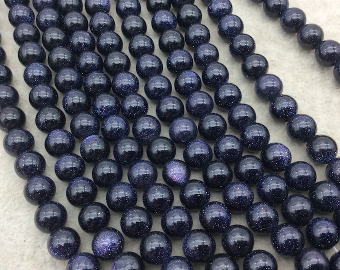 8mm Smooth Manmade Blue Goldstone (Glass) Round/Ball Shaped Beads - Sold by 15.25" Strands (Approximately 48  Beads) - Synthetic Gemstone