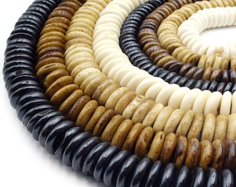 Bone Beads | Ox Bone Flat Disc Rondelle Beads | White Brown Colors  - 5mm 6mm 7mm 8mm 10mm 12mm 14mm 16mm 18mm 20mm