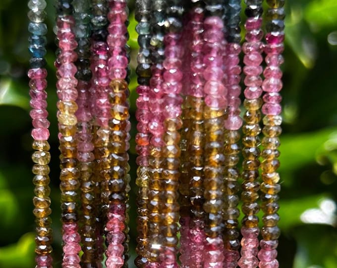 3mm Faceted Rondelle Multi Tourmaline Beads