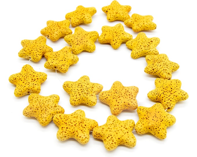 Star Lava Beads | Natural Yellow Lava Rock Beads - 22mm 27mm 42mm Available | Diffuser Jewelry Supplies | Essential Oil Diffuser Beads