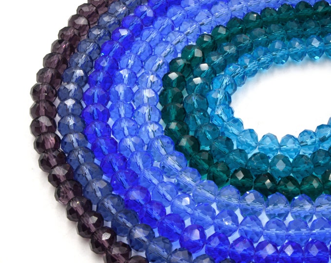 Chinese Crystal Beads | 8mm Faceted Transparent Rondelle Shaped Crystal Beads | Blue Green Purple