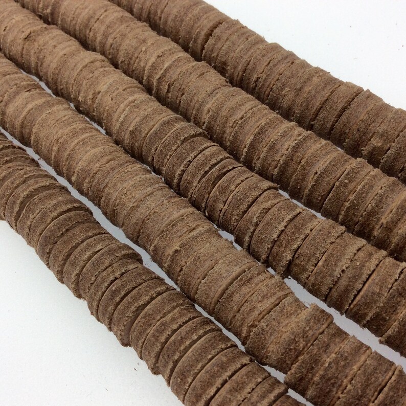 15mm Natural Light Brown Colored Suede Leather HeishiDisc Beads with 2mm Holes Approx. 50 Beads - Sold by the Strand 7.5 Strand