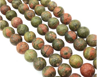 10mm Natural Green/Pink Unakite Smooth Finish Round/Ball Shaped Beads with 2.5mm Holes - 9" Strand (Approx. 24 Beads) - LARGE HOLE BEADS