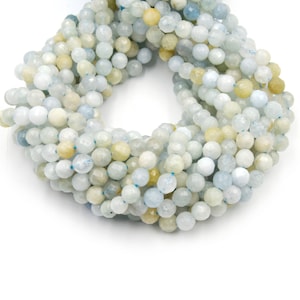 Faceted Aquamarine Beads: 6mm Natural Light Blue Gemstone Strand
