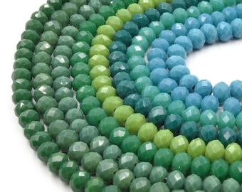 Chinese Crystal Beads | 6mm Faceted Opaque Rondelle Shaped Crystal Beads | Green, Teal